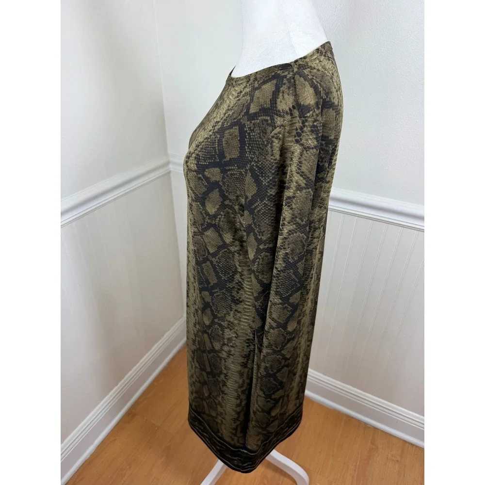 Michael Kors Sheath Dress Women Medium Olive Green Snakeskin Long Sleeve Stretch